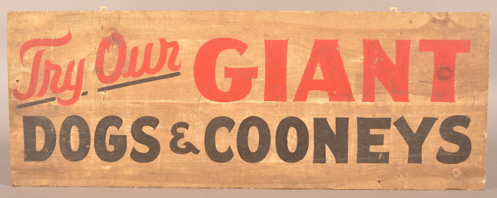 Painted Hot Dog & Cooneys Wood Trade Sign, NY. (1 of 3)