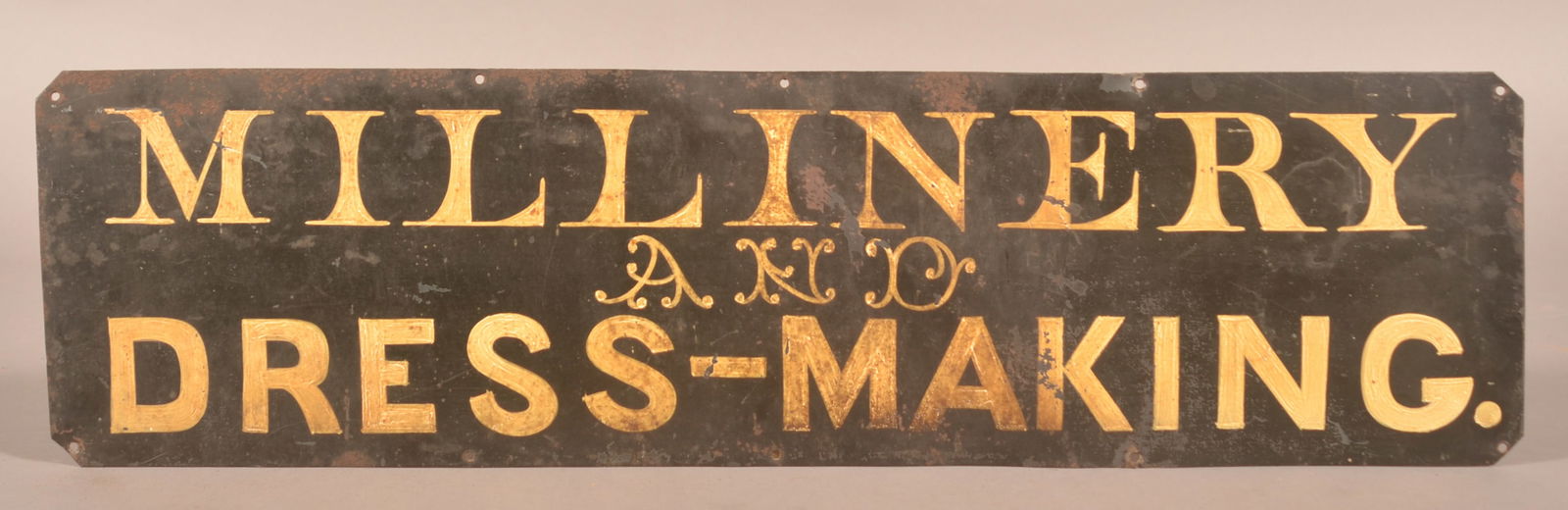 Early Tin Millinery & Dress Making Sign. (1 of 3)