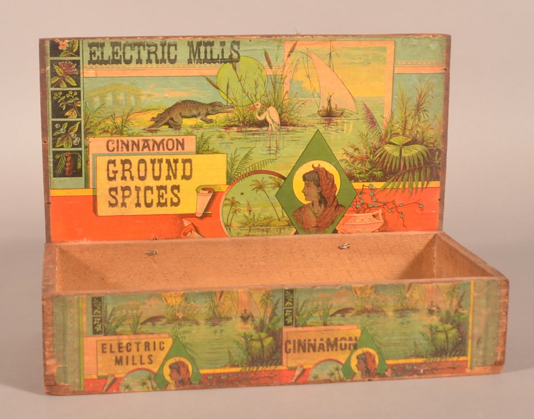 Electric Mills Cinnamon Paper Label Store Box. (1 of 4)