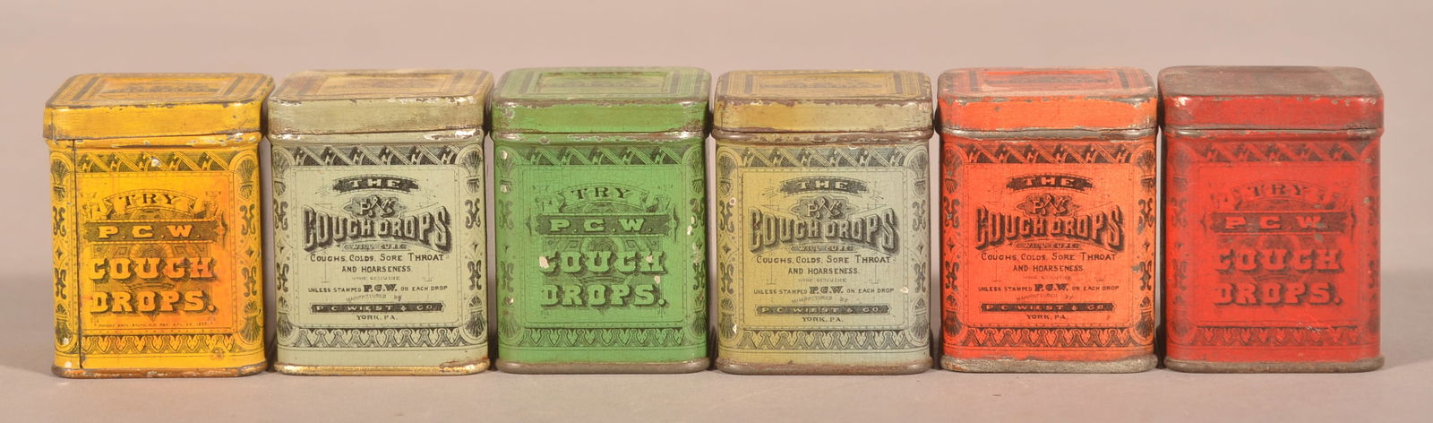 Great Set Of Sample "Try PCW Cough Drops" Tins. (1 of 5)