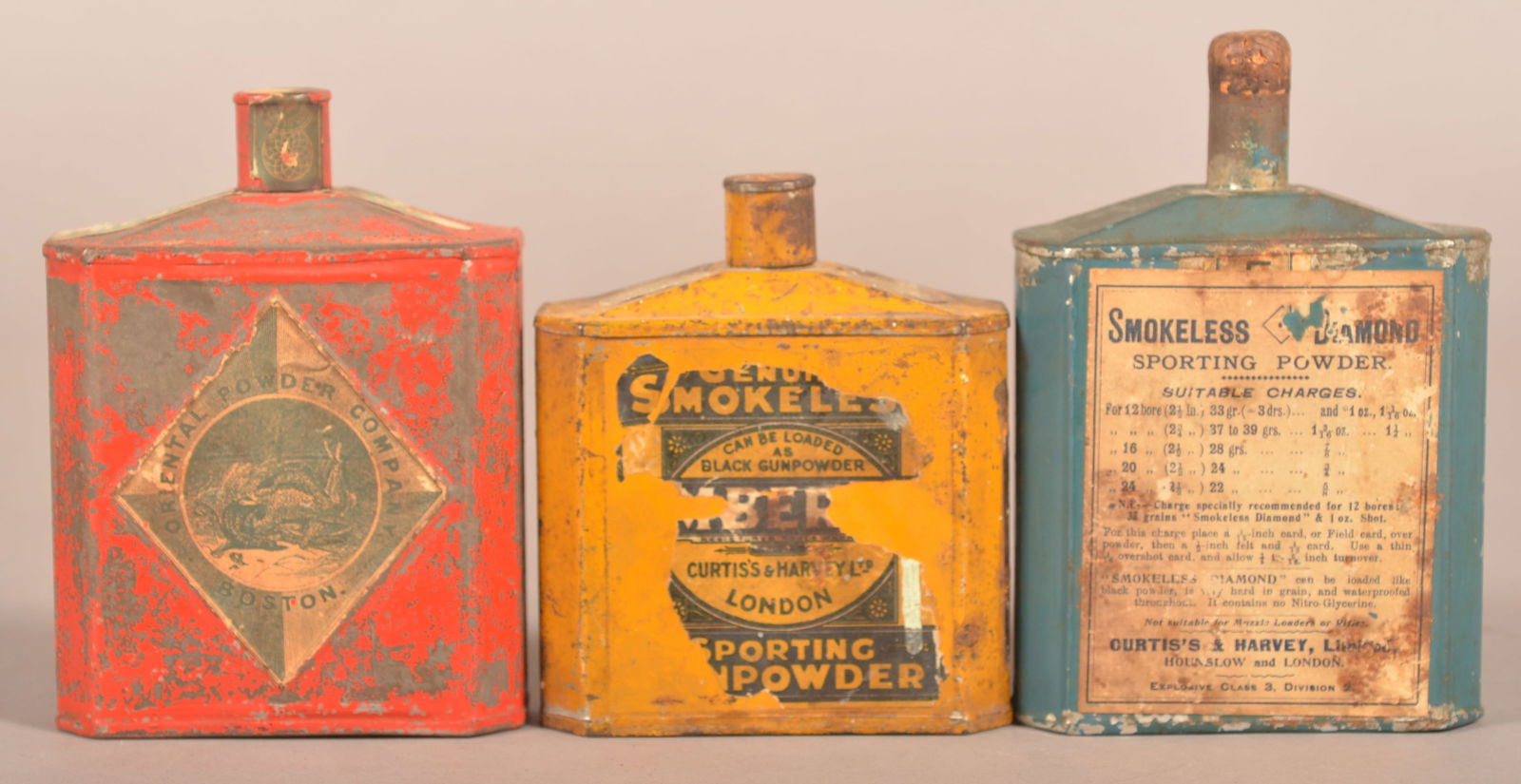 Three Figured Slip-Top Smokeless Gunpowder Tins. (1 of 3)