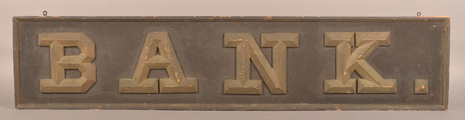 19th C. Applied Letters Sand-Painted "BANK" Sign. (1 of 5)