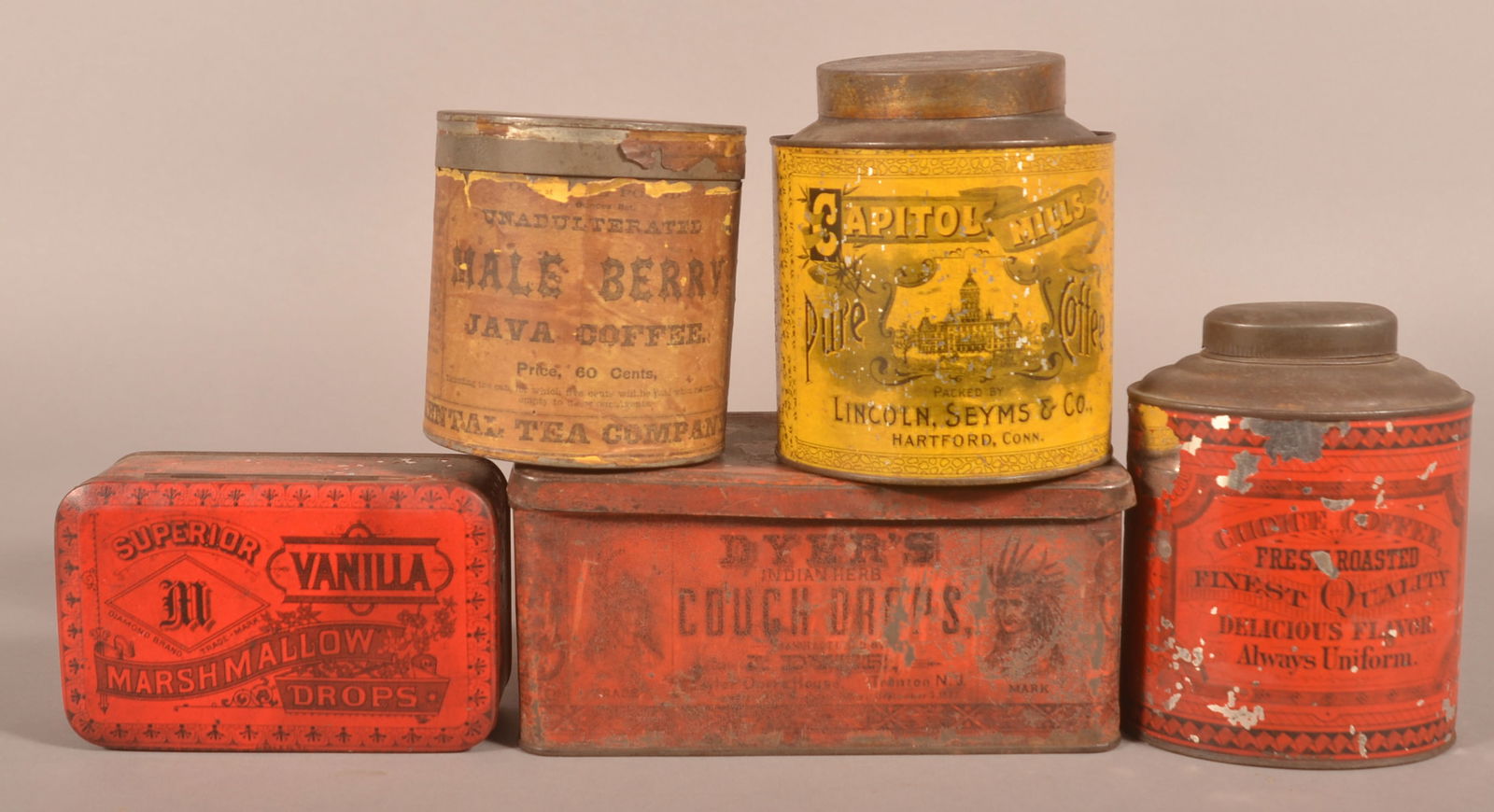 Collection of Lithographed Advertising Tins. (1 of 4)