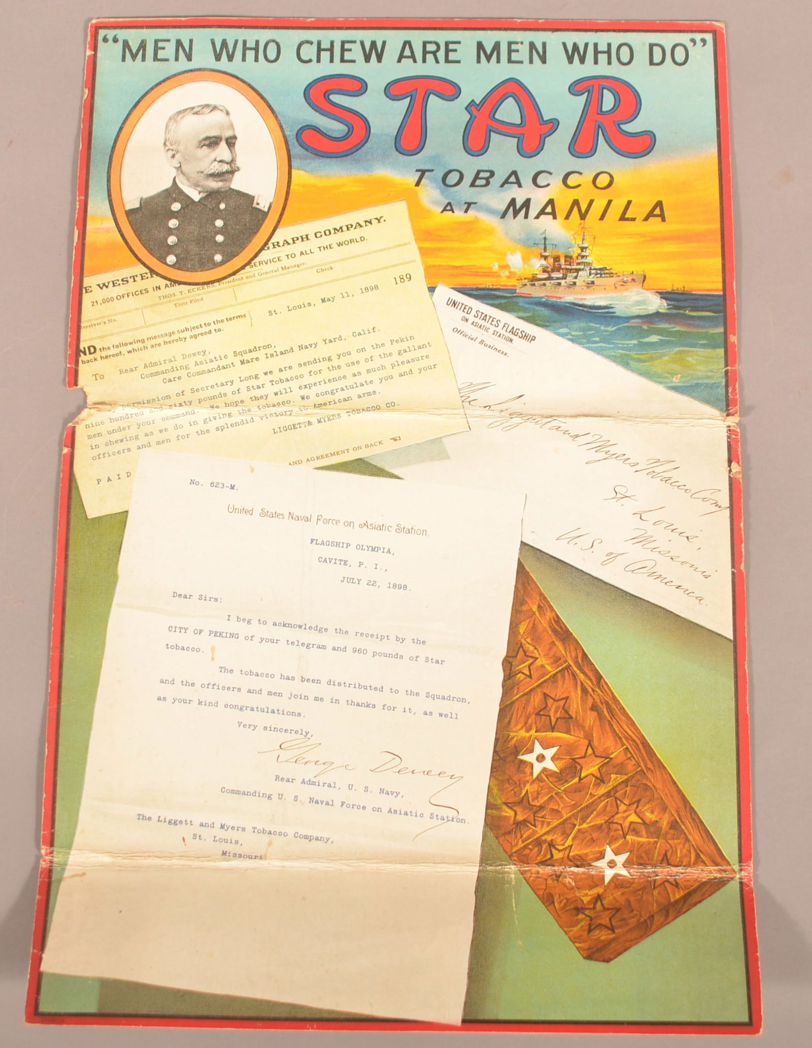 Cardboard Star Tobacco with Admiral Dewey Sign. (1 of 4)