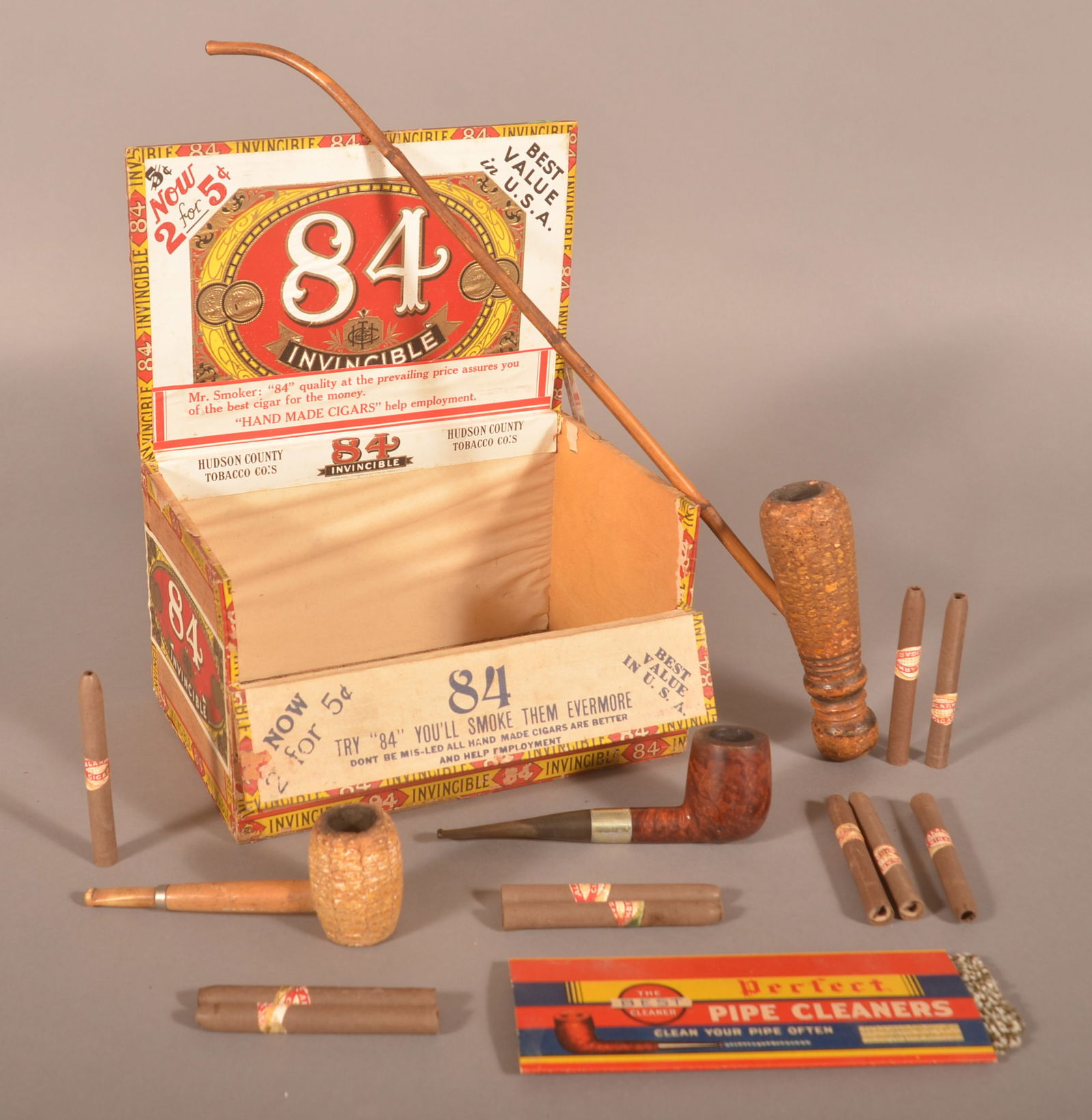 Hudson County "84 Invincible" Cigar Box & Pipes. (1 of 3)