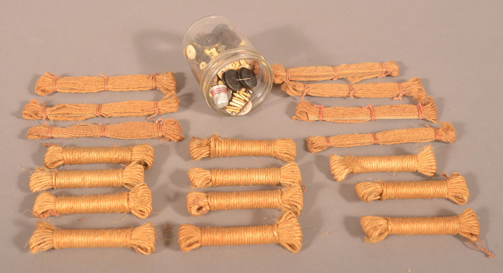 18 Small Skeins of Rope and Glass Button Jar. (1 of 1)