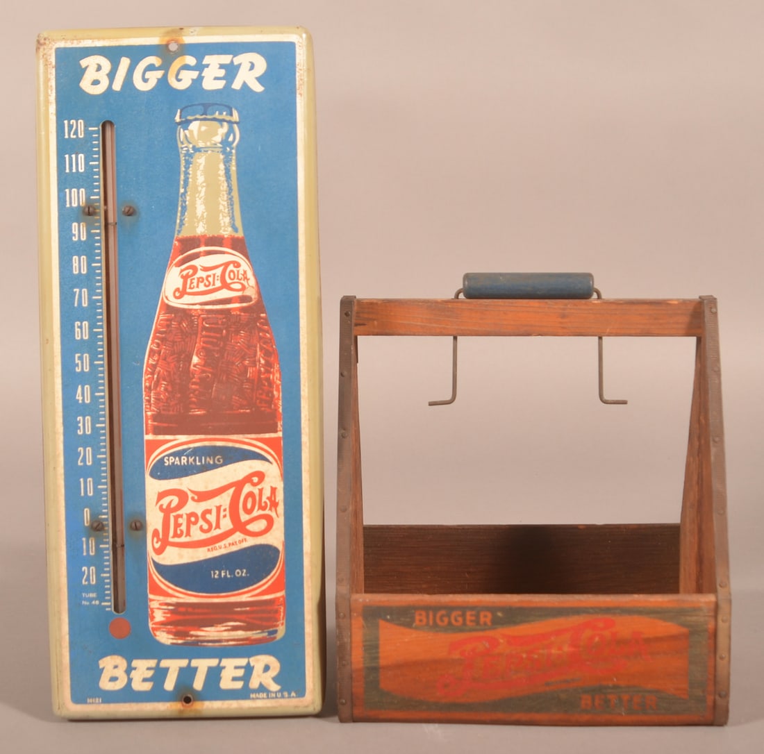 Vintage Pepsi Thermometer and Wood Carrier. (1 of 7)