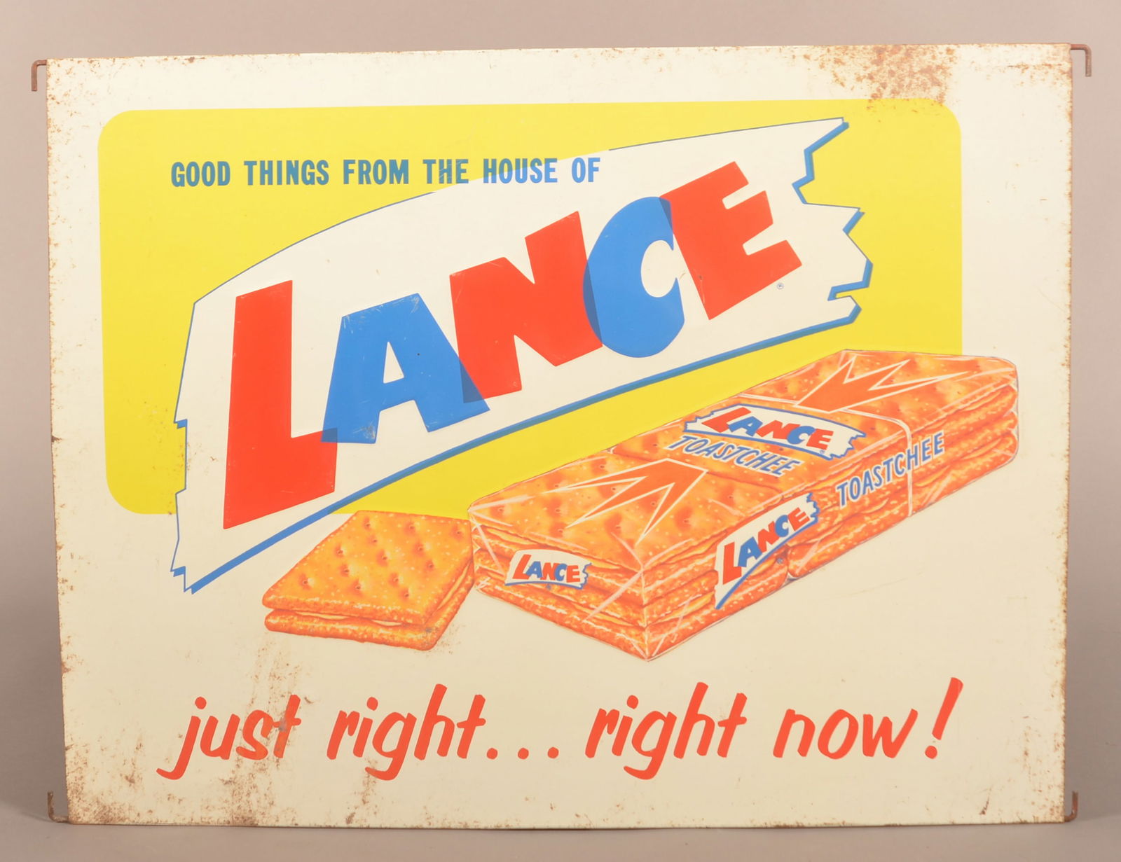 Vintage Embossed Lance Crackers Rack Sign. (1 of 2)