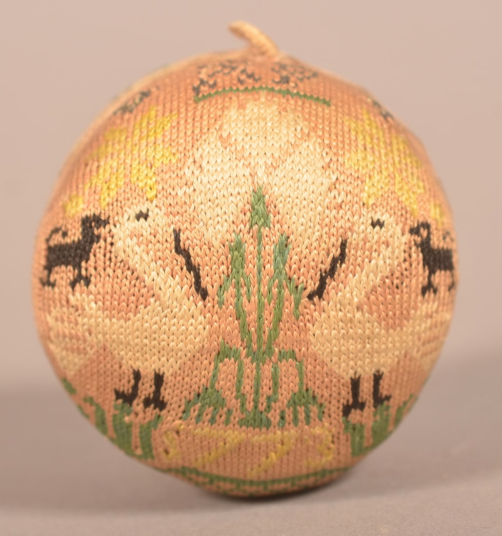18th C. Silk Needlework Sewing Ball Pin Cushion. (1 of 3)