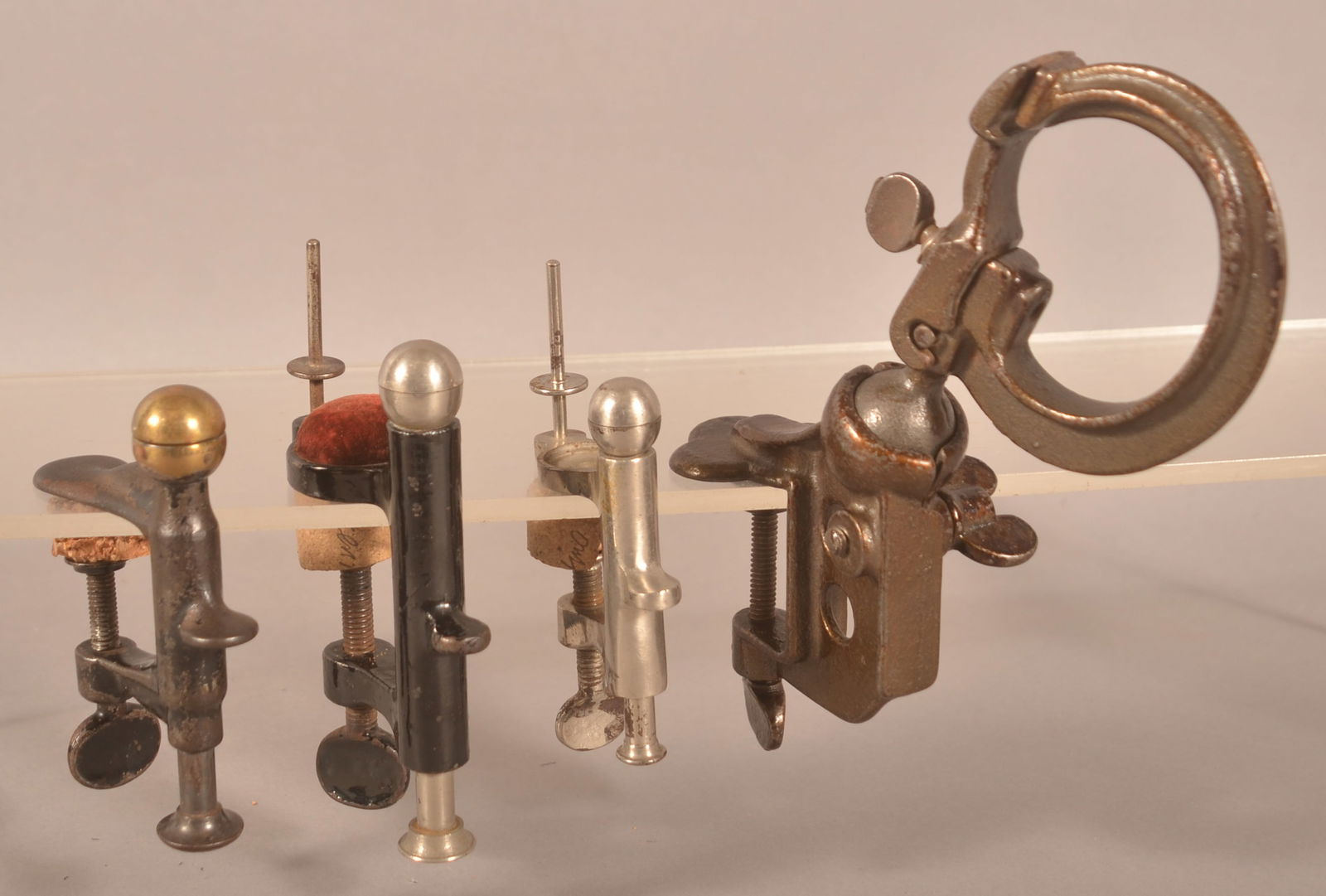 Four Various Antique Cast Iron Sewing Clamps. (1 of 2)