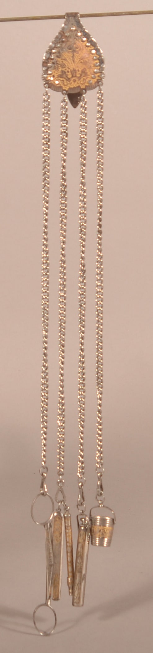 Victorian Gilt-Decorated Steel Chatelaine. (1 of 7)