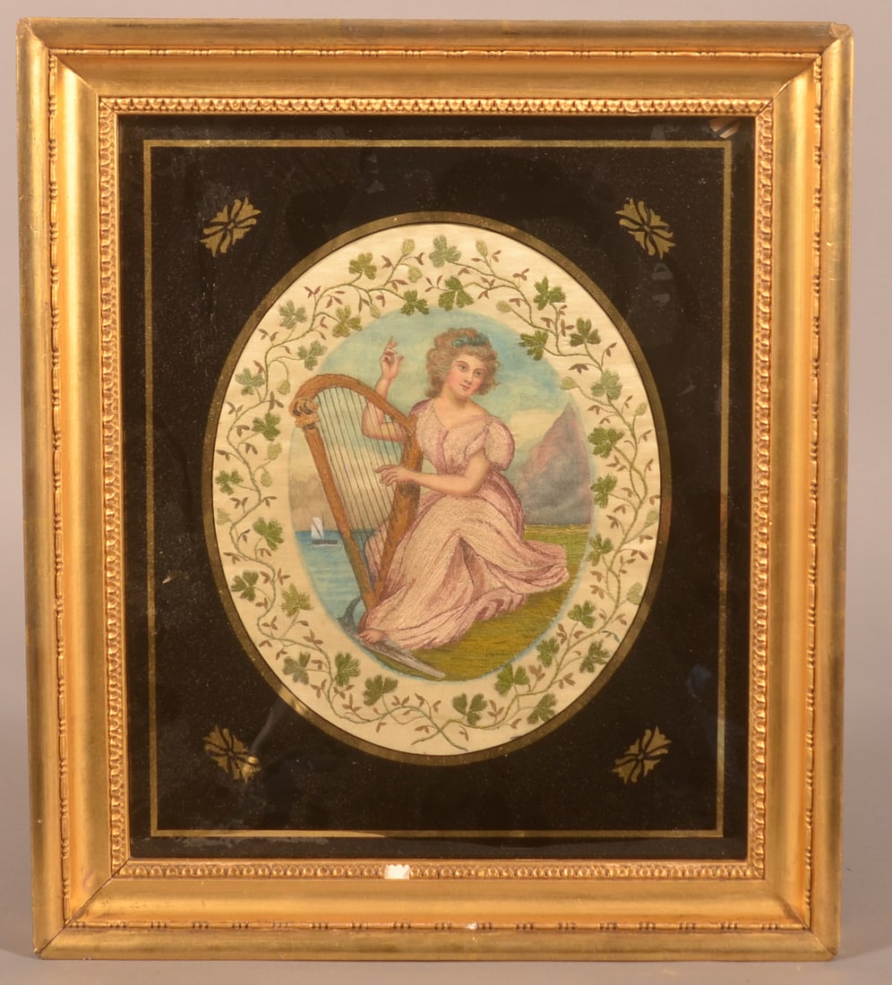 Silk Needlework & Watercolor Framed Pictorial. (1 of 4)