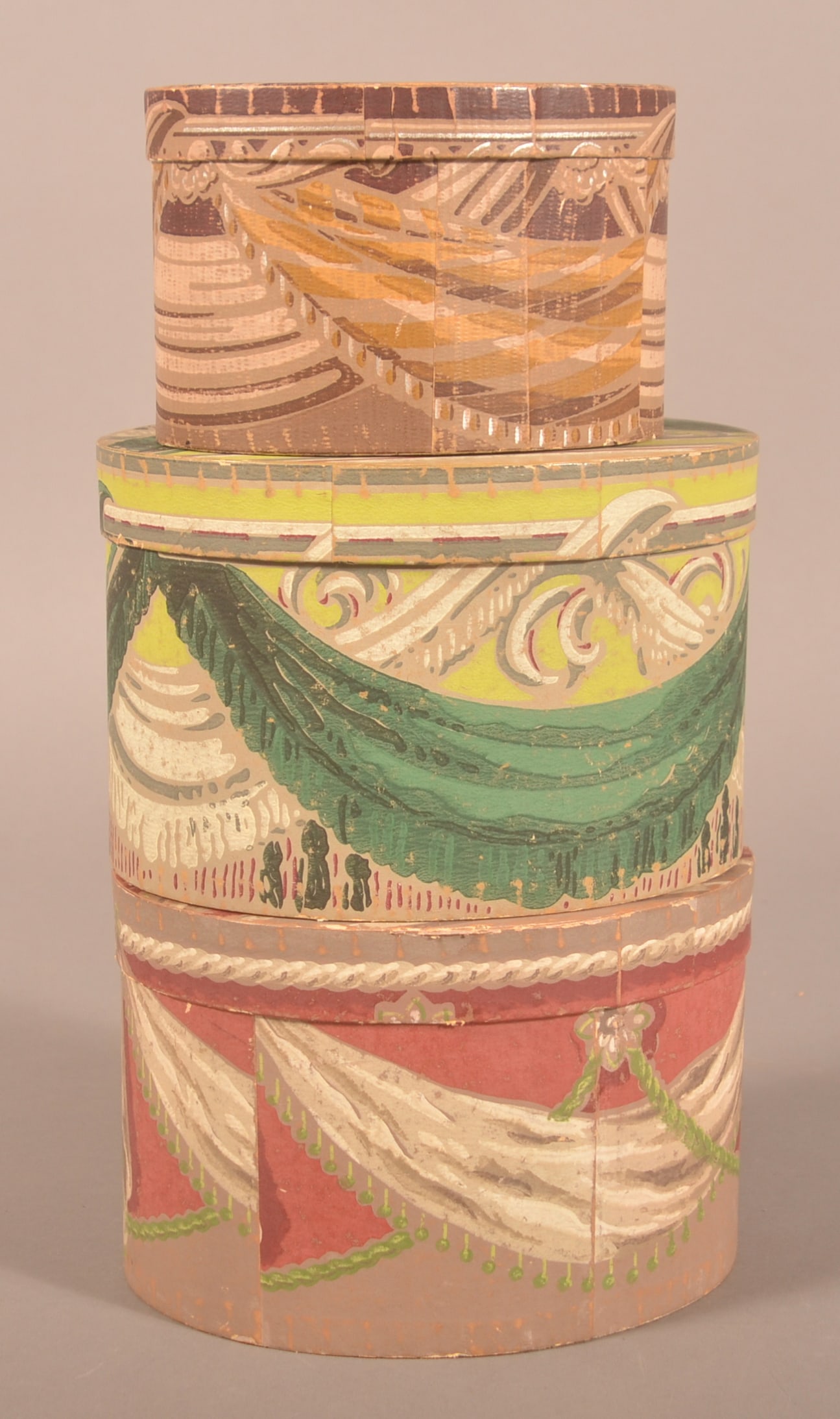 Three Reproduction Wallpaper Covered Boxes. (1 of 5)