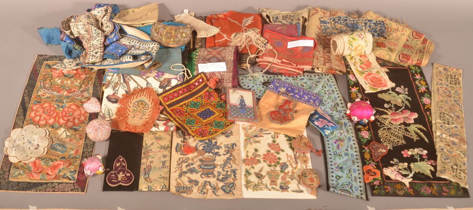 Lot of Antique/Vintage Asian Silk Needlework. (1 of 5)