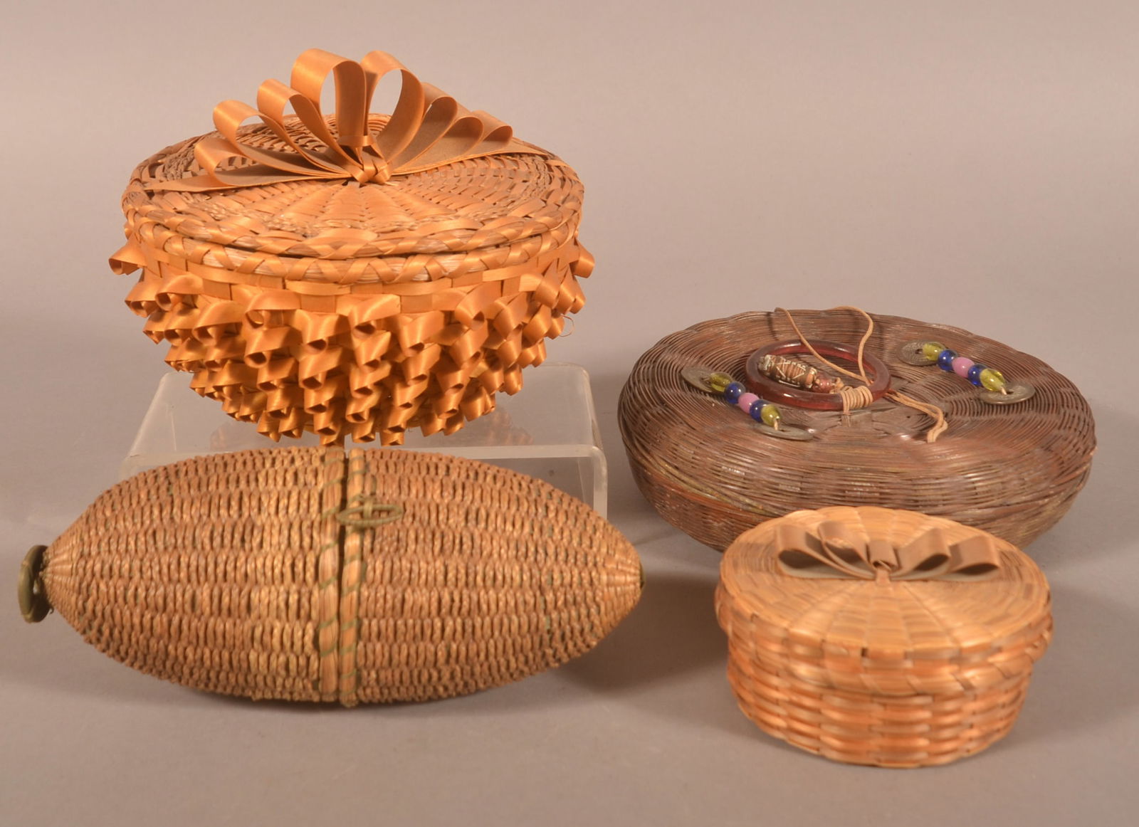 Four Various Woven Sewing-Related Baskets. (1 of 2)