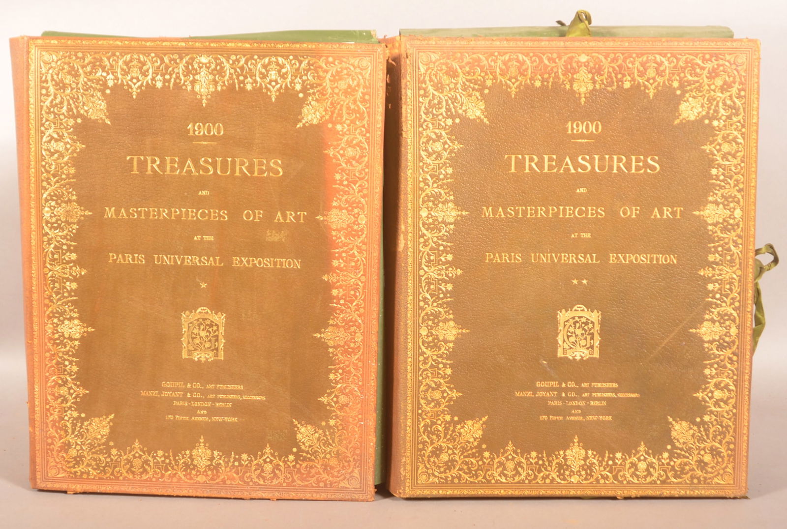 Folios of Art at the Paris Exposition.: (2 volumes) 1900 Treasures and Masterpieces of Art at the Paris Universal Exposition. Sections I-X, each with paper wraps. Color plates. 2 folios. 14 x 19". Condition: Very good. Embossed morocco cove