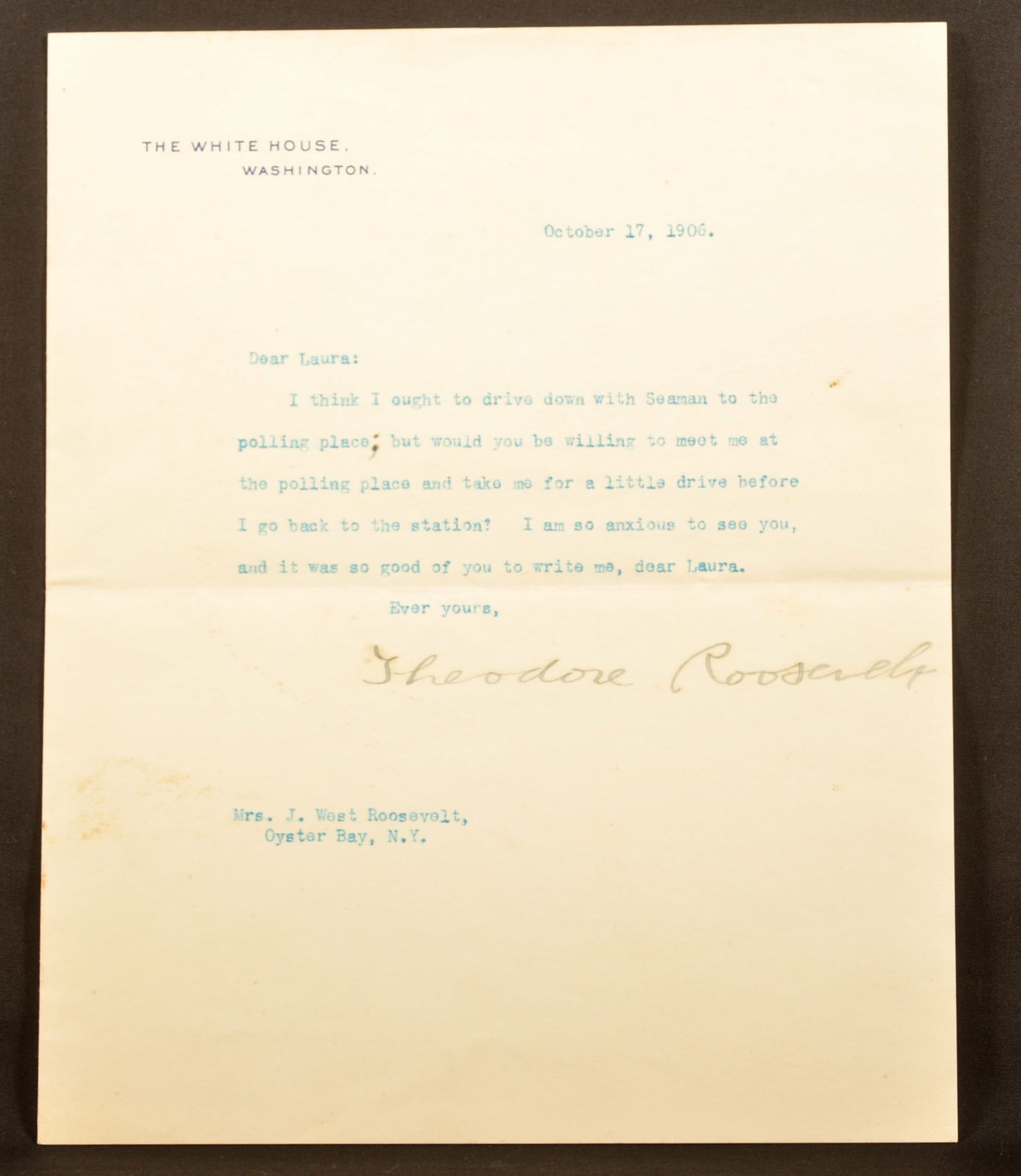 Autographed President Teddy Roosevelt Letter 1906. (1 of 5)