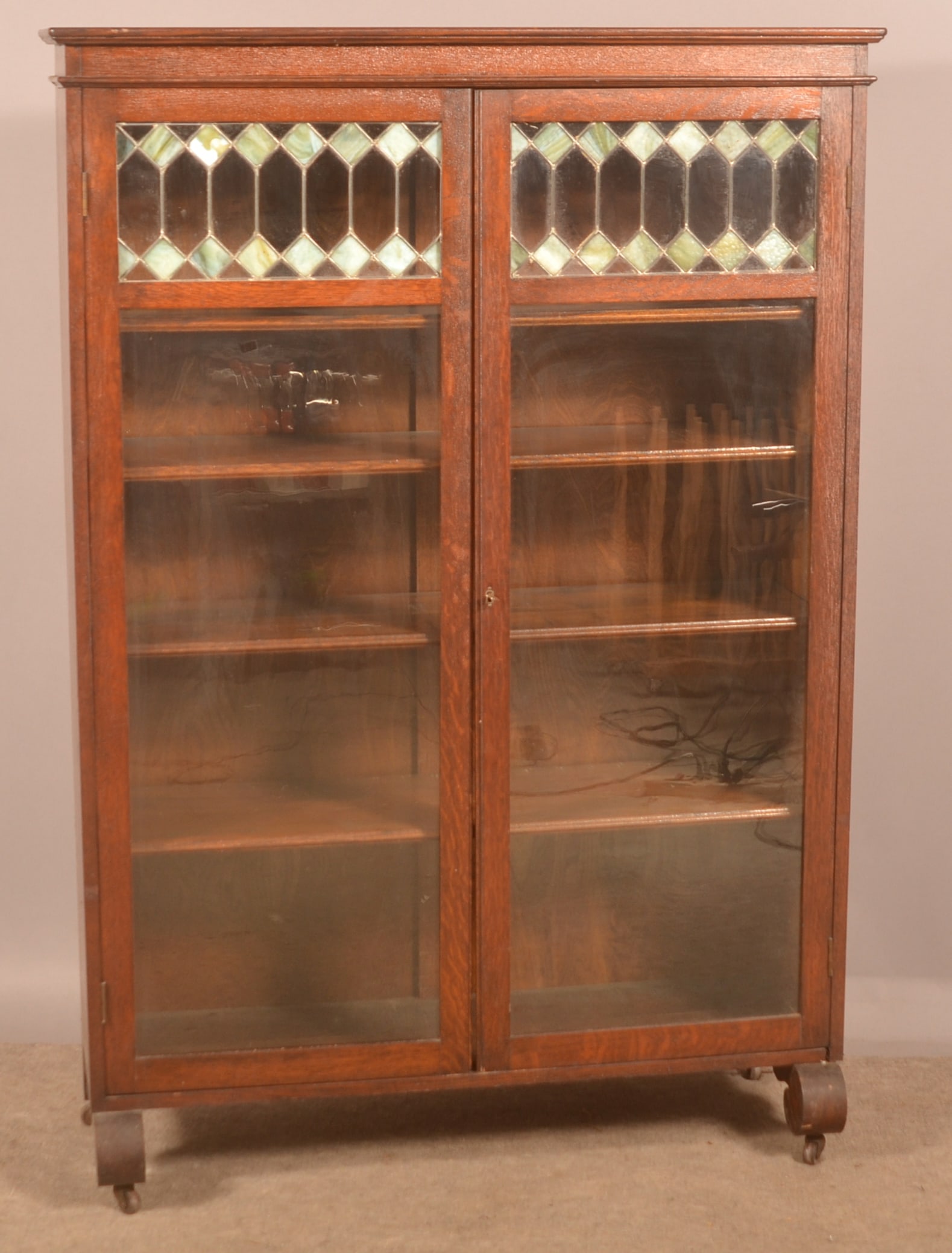 Arts & Crafts Bookcase w/ Slag/Leaded Glass Doors. (1 of 9)