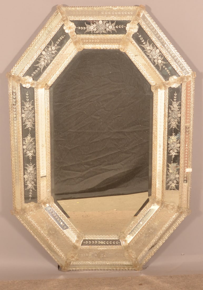 Antique Octagonal Venetian Mirror with Glass Trim. (1 of 6)