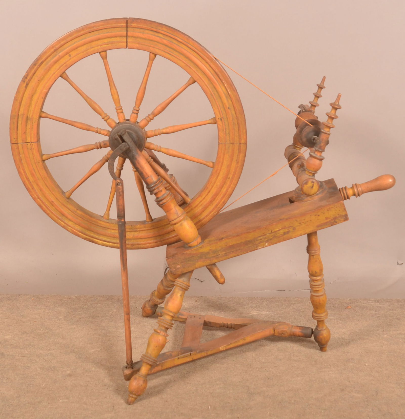 Antique Mustard Painted PA Spinning Wheel. (1 of 2)