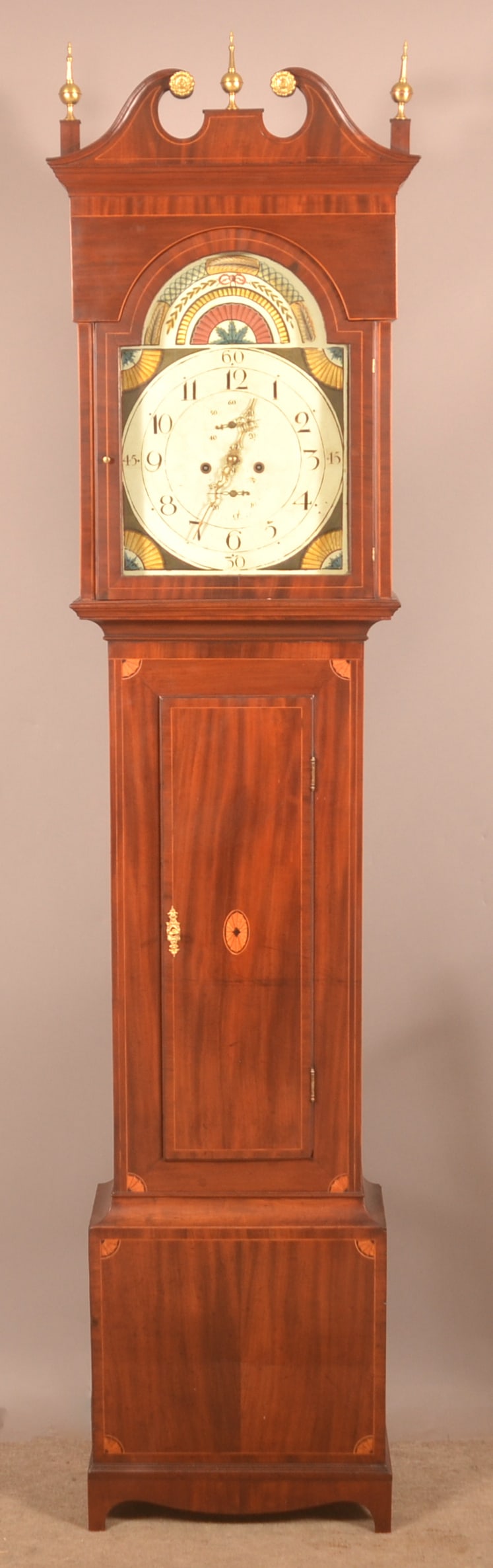 English Federal Inlaid Mahogany Tall Case Clock. (1 of 8)