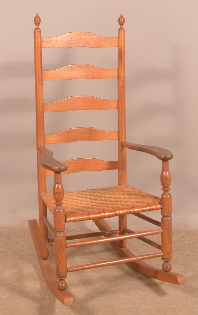19th C. Mixed-Wood Ladder-Back Rocking Chair. (1 of 3)