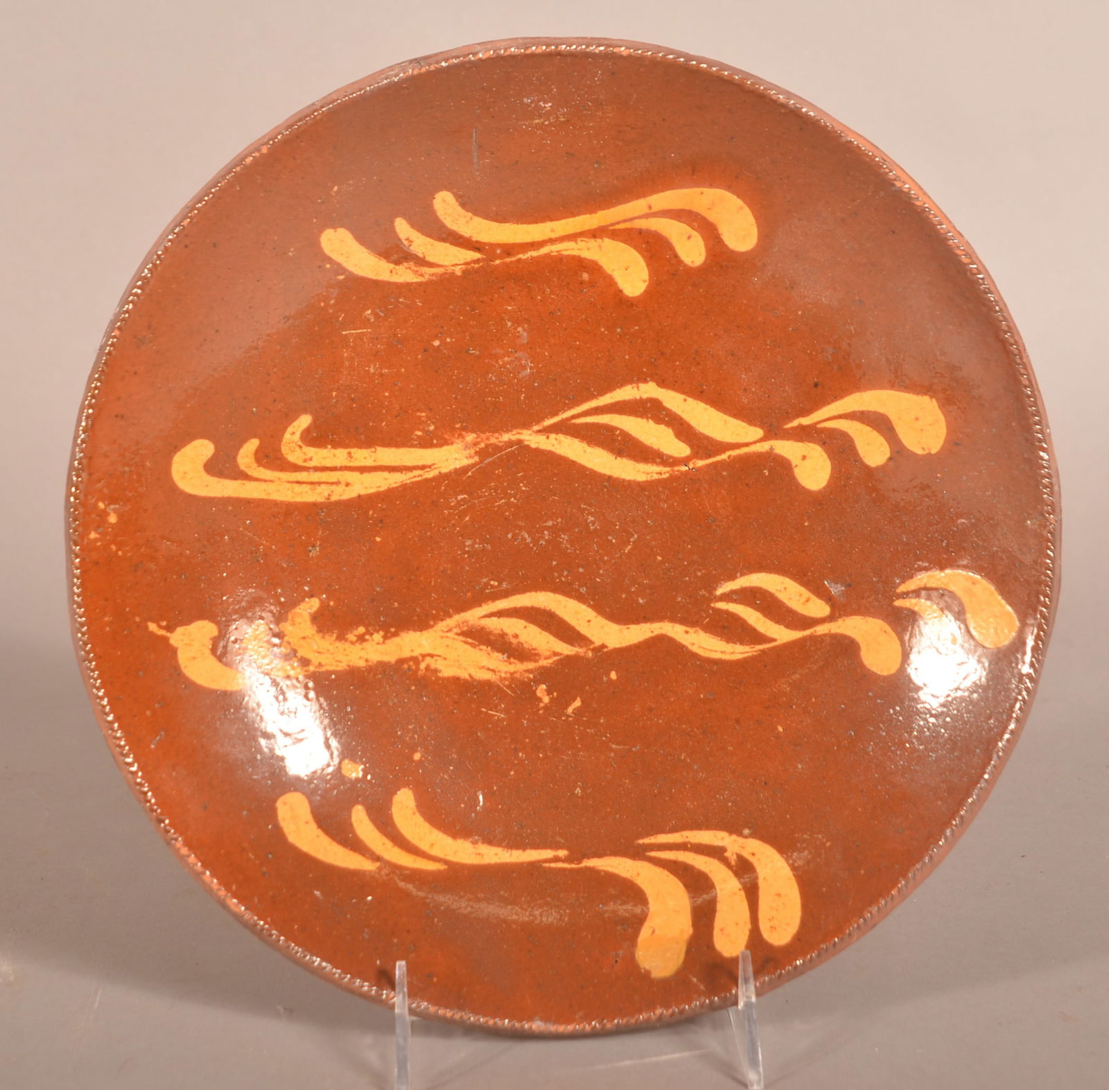 PA 19th Century Glazed Redware Large Plate. (1 of 3)