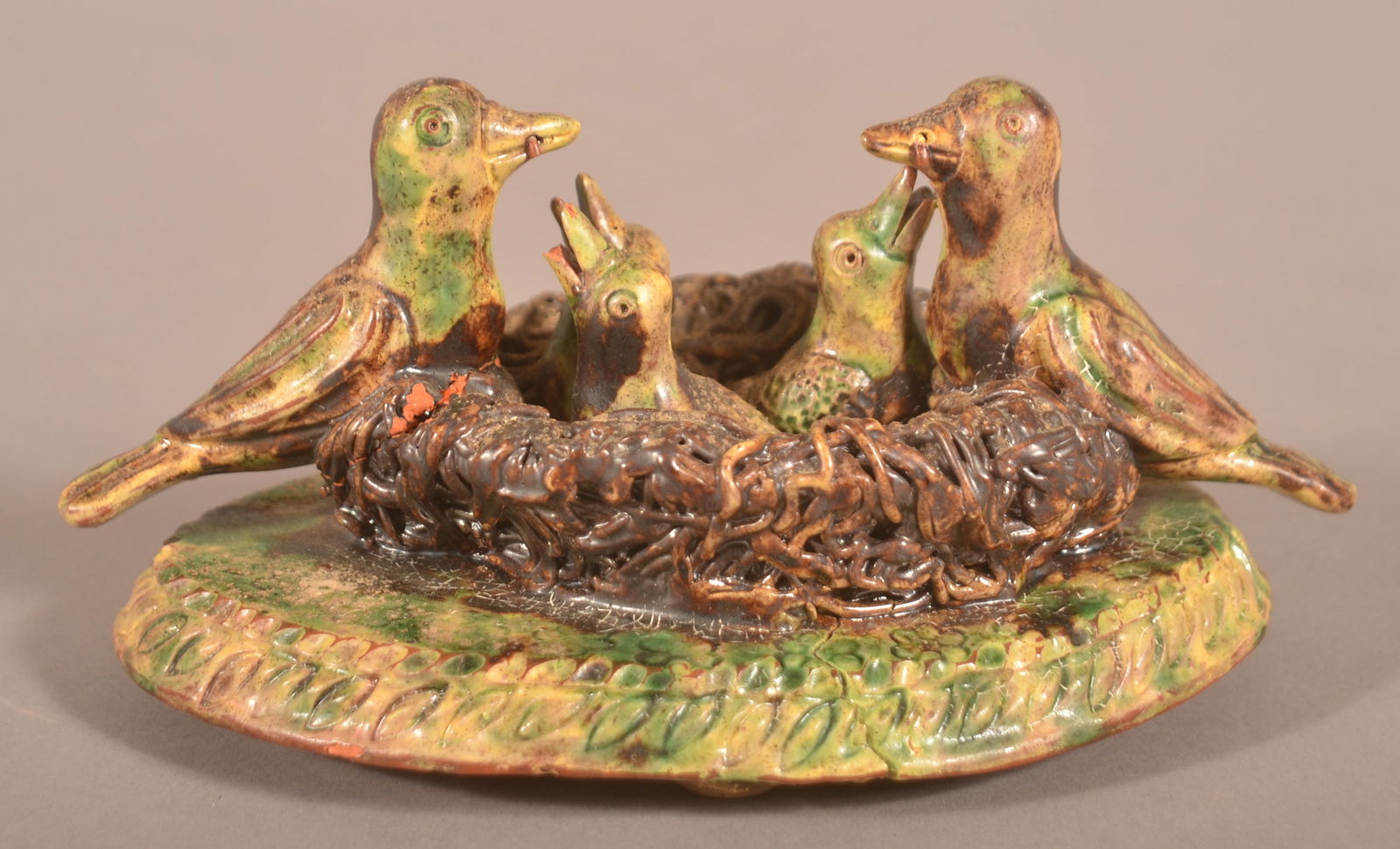 PA 19th C. Birds-in-Nest Redware Figural Group. (1 of 4)