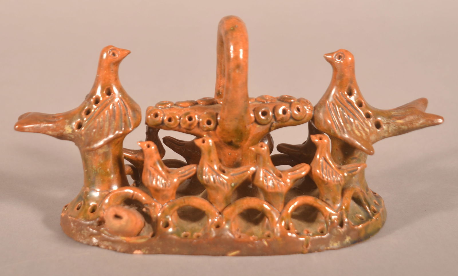 Rare PA Redware Bird Figural Group Whistle. (1 of 5)