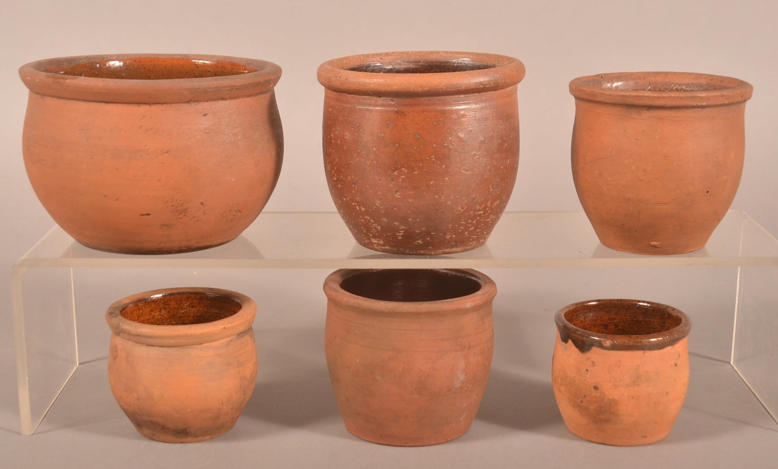Six Interior-Glazed Redware Storage Jars. (1 of 4)