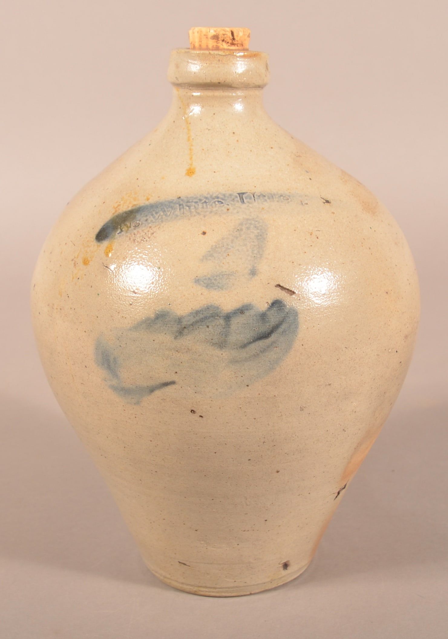 N. White, Utica, NY 1-Gal. Stoneware Bulbous Jug. (1 of 5)