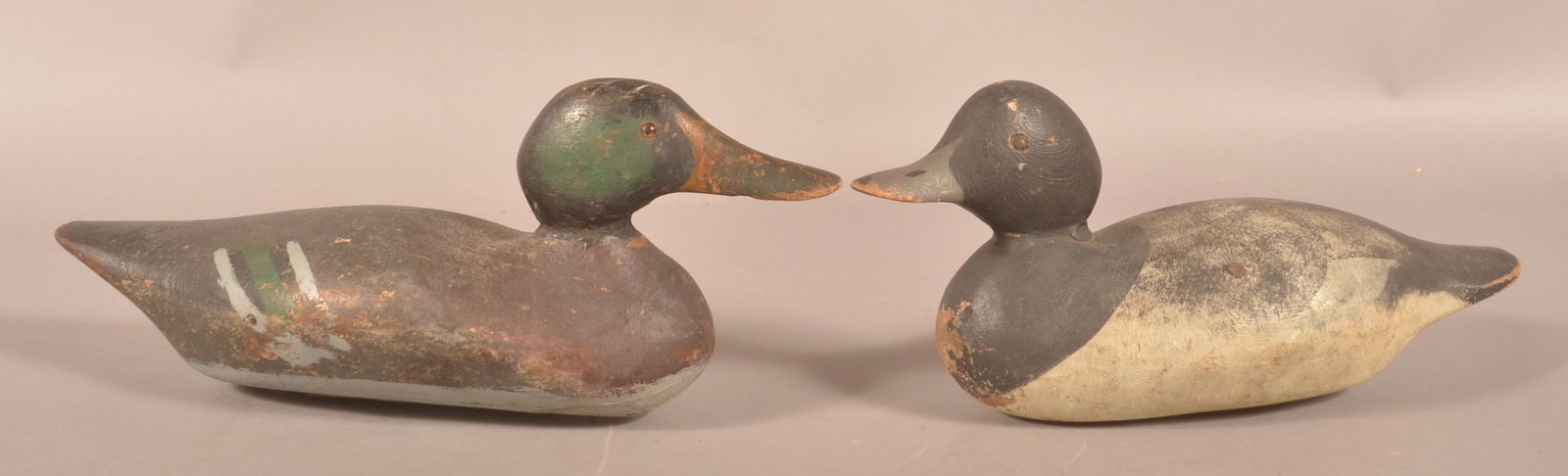 Two Antique Wood Carved Bluebill Duck Decoys. (1 of 3)