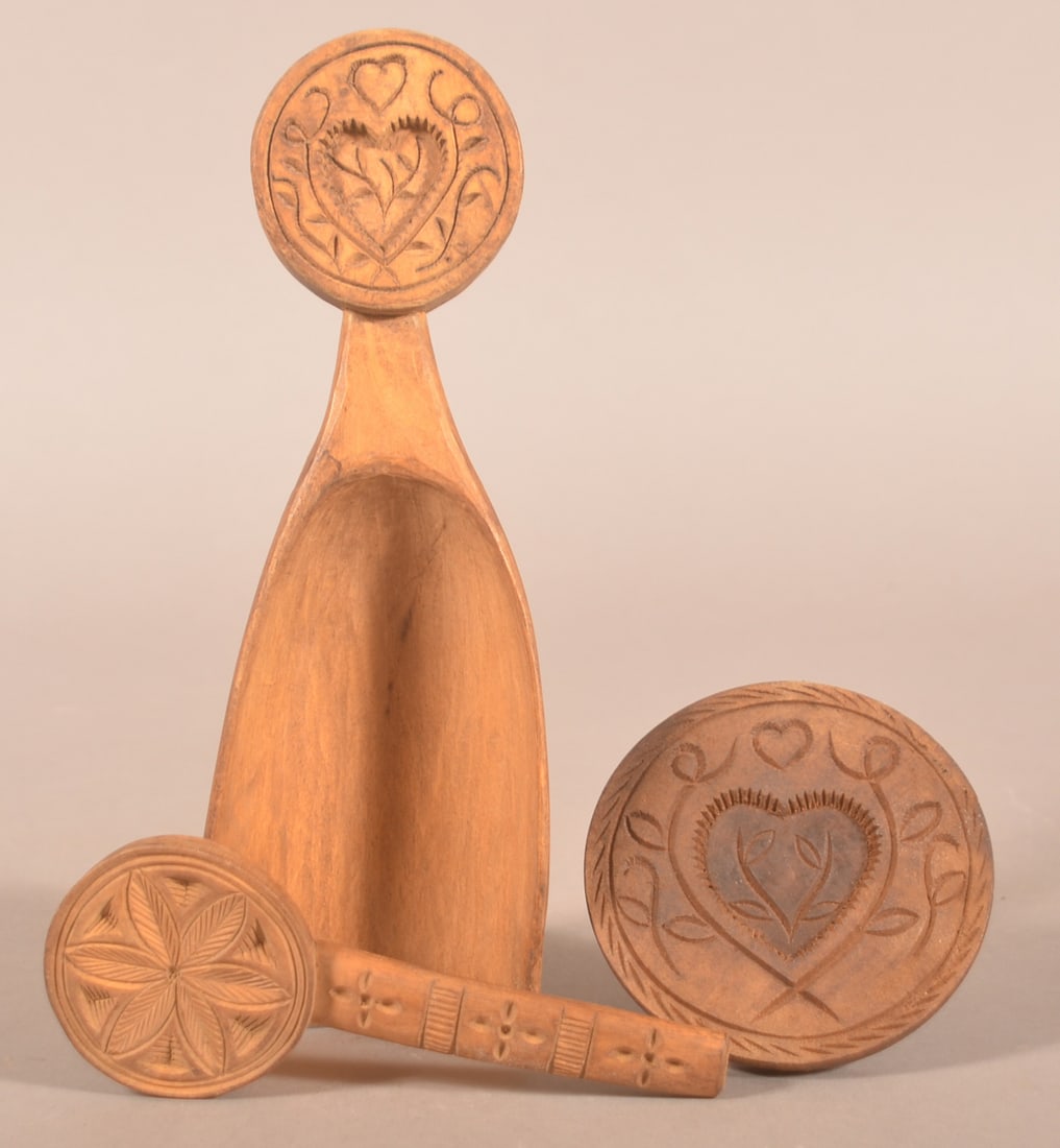 Three Antique European Carved Wood Butter Prints. (1 of 5)