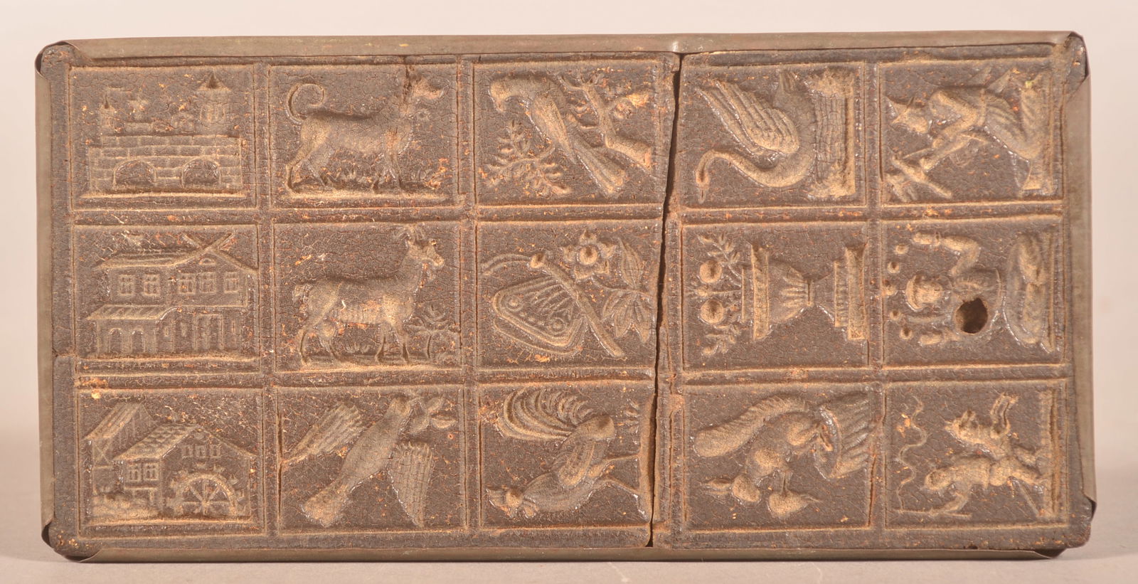 Early 19th C. Carved Wood Springerle Mold w/ Make-do Tin Backing. (1 of 4)