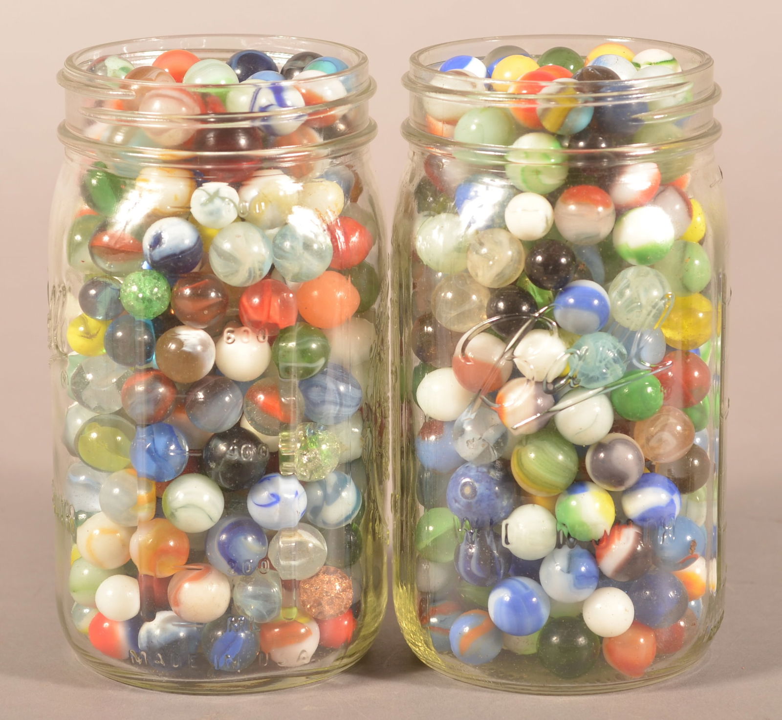 Two Mason Jars Filled w/ Various Vintage Marbles. (1 of 4)