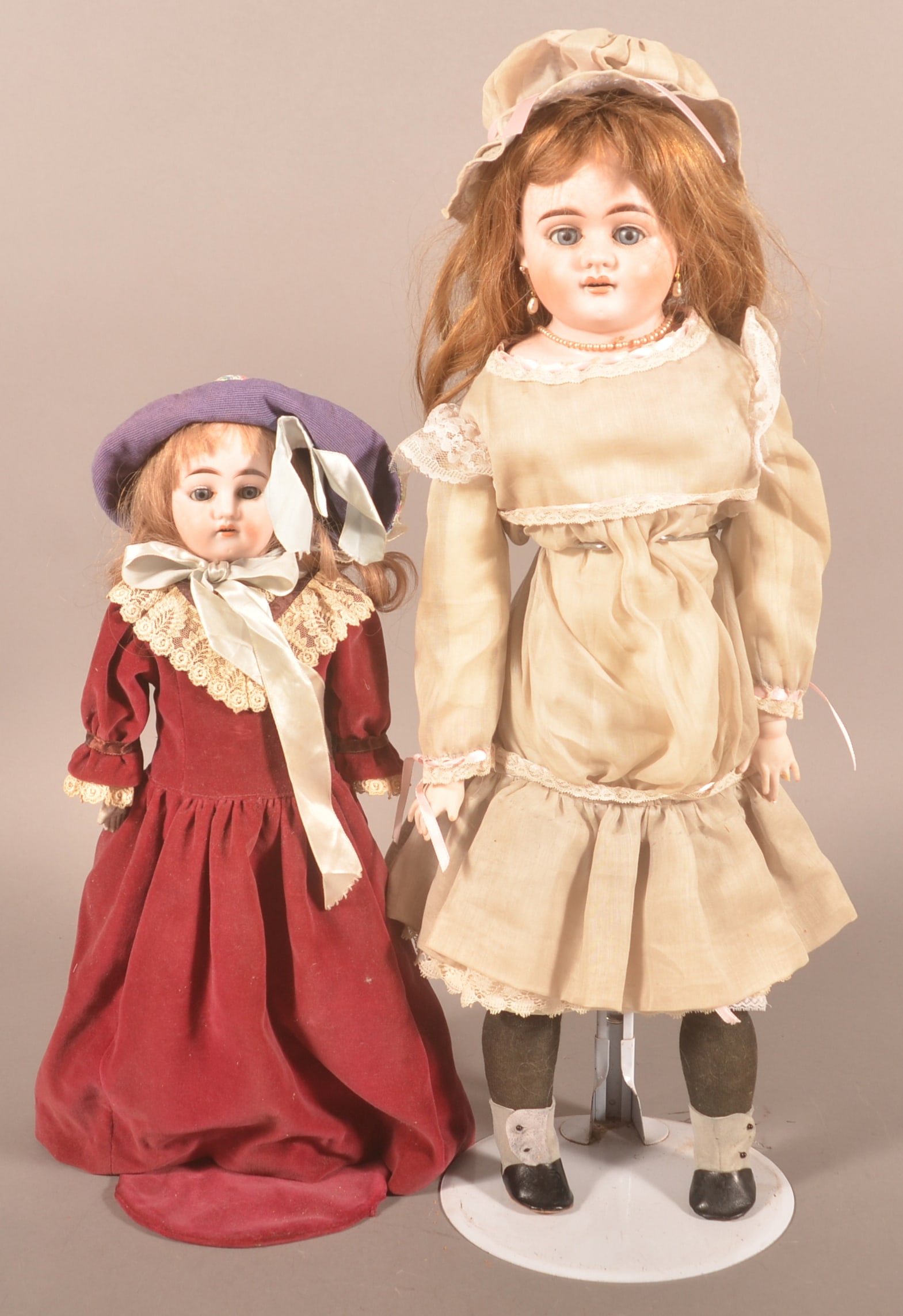 Two Antique German Bisque Head Girl Dolls. (1 of 7)
