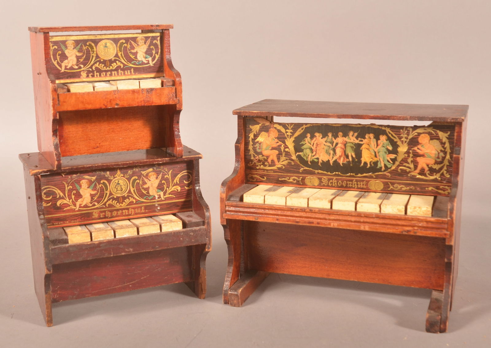 Graduated Stack of 3 Schoenhut Toy Pianos. (1 of 2)