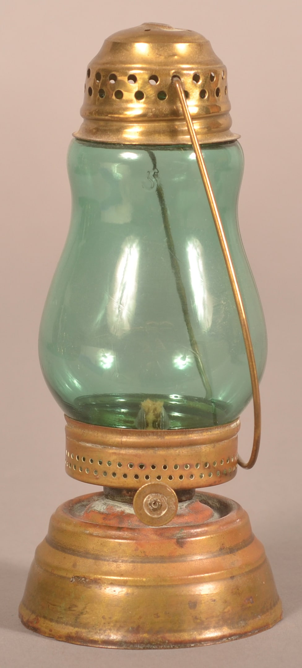 Brass Skater's Lantern w/ Light Green Glass Globe. (1 of 3)