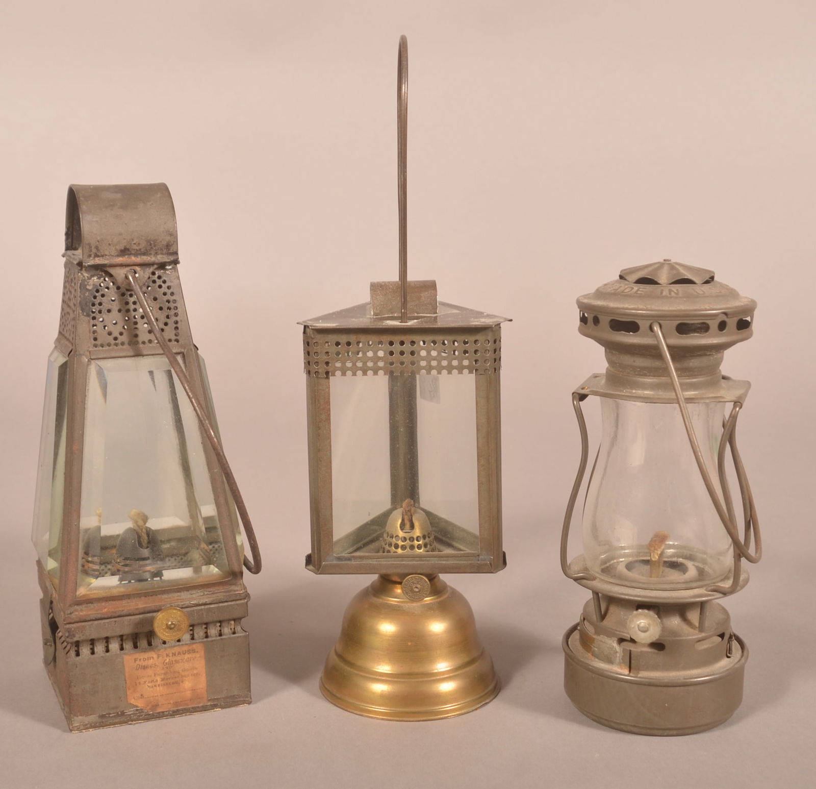 Three Antique Lanterns w/ Colorless Glass Shades. (1 of 4)