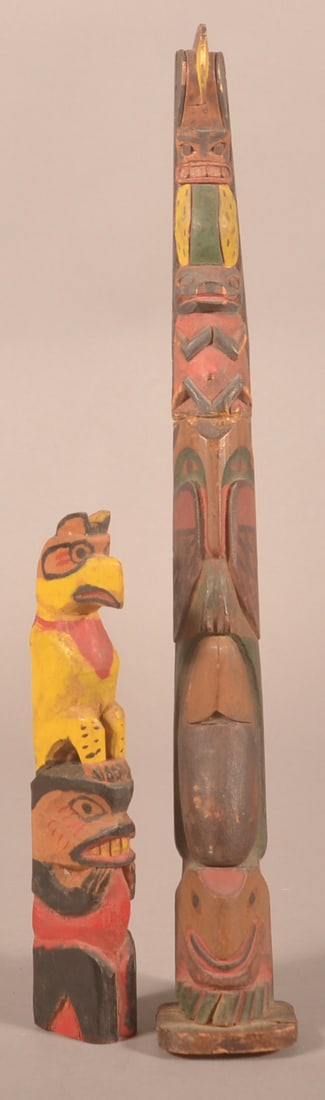 Two Antique Native American Small Totem Poles. (1 of 2)