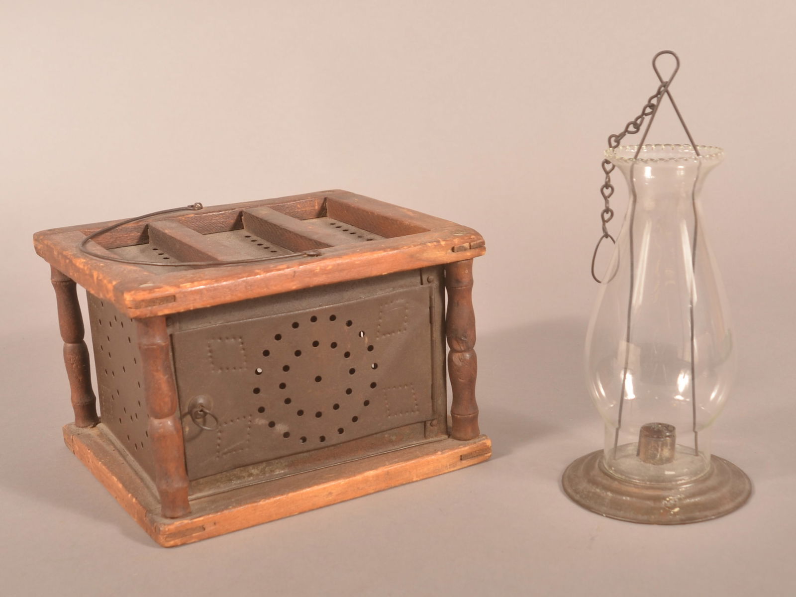 Antique Pierced-Tin Foot Warmer and Candle Lantern. (1 of 2)