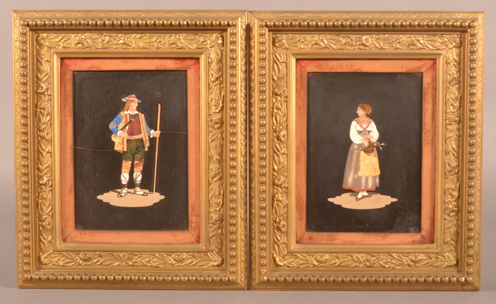 Pair of Framed Italian Pietra Dura Plaques. (1 of 4)