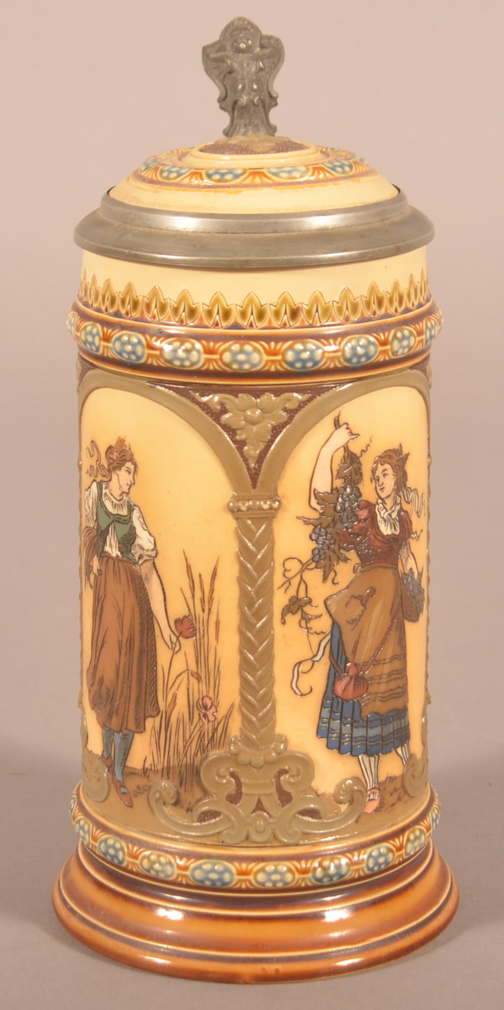 German Mettlach Four Seasons 1/2-L. Ceramic Stein (1 of 6)