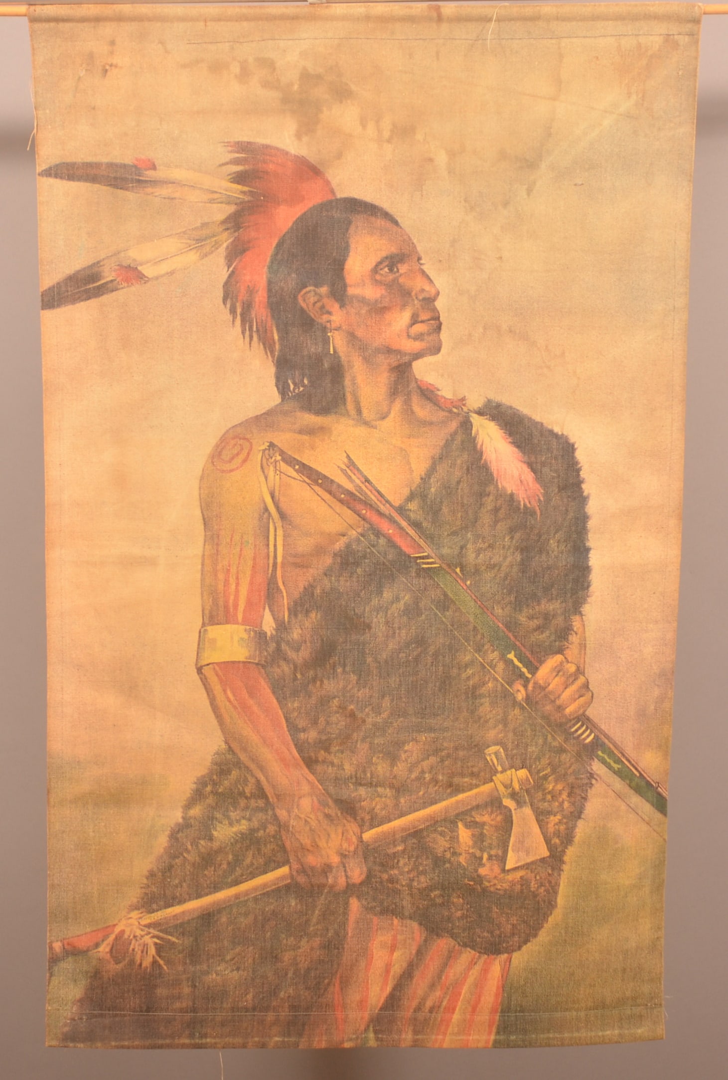 Vintage Painted Canvas Native American Warrior. (1 of 4)