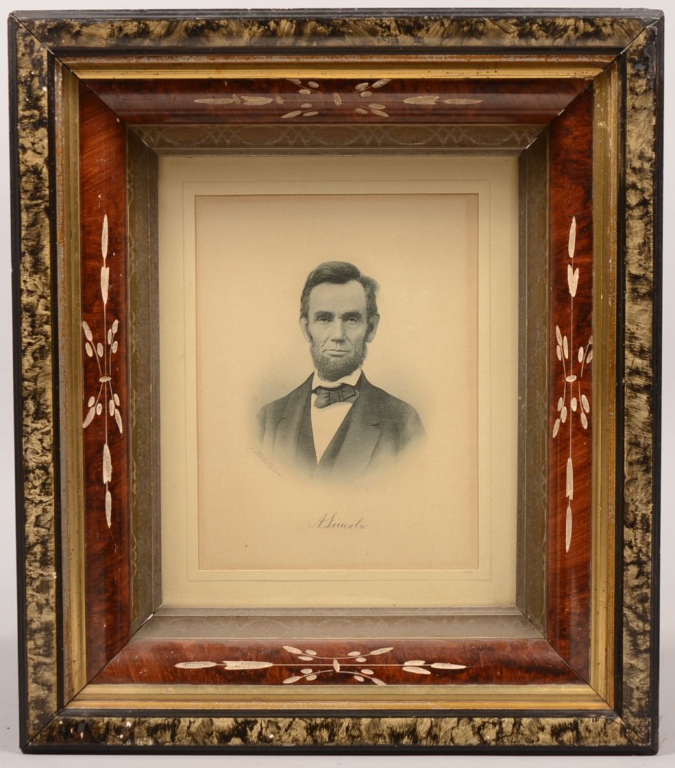 240. Abraham Lincoln Steel Engraving by Brown & Bigelow: 240. Abraham Lincoln Steel Engraving by Brown & Bigelow, St. Paul, Copyright 1907. Very life-like image depicting head and upper torso of Lincoln. Image size 8"h. x 6"w., in a Victorian deep molded fr