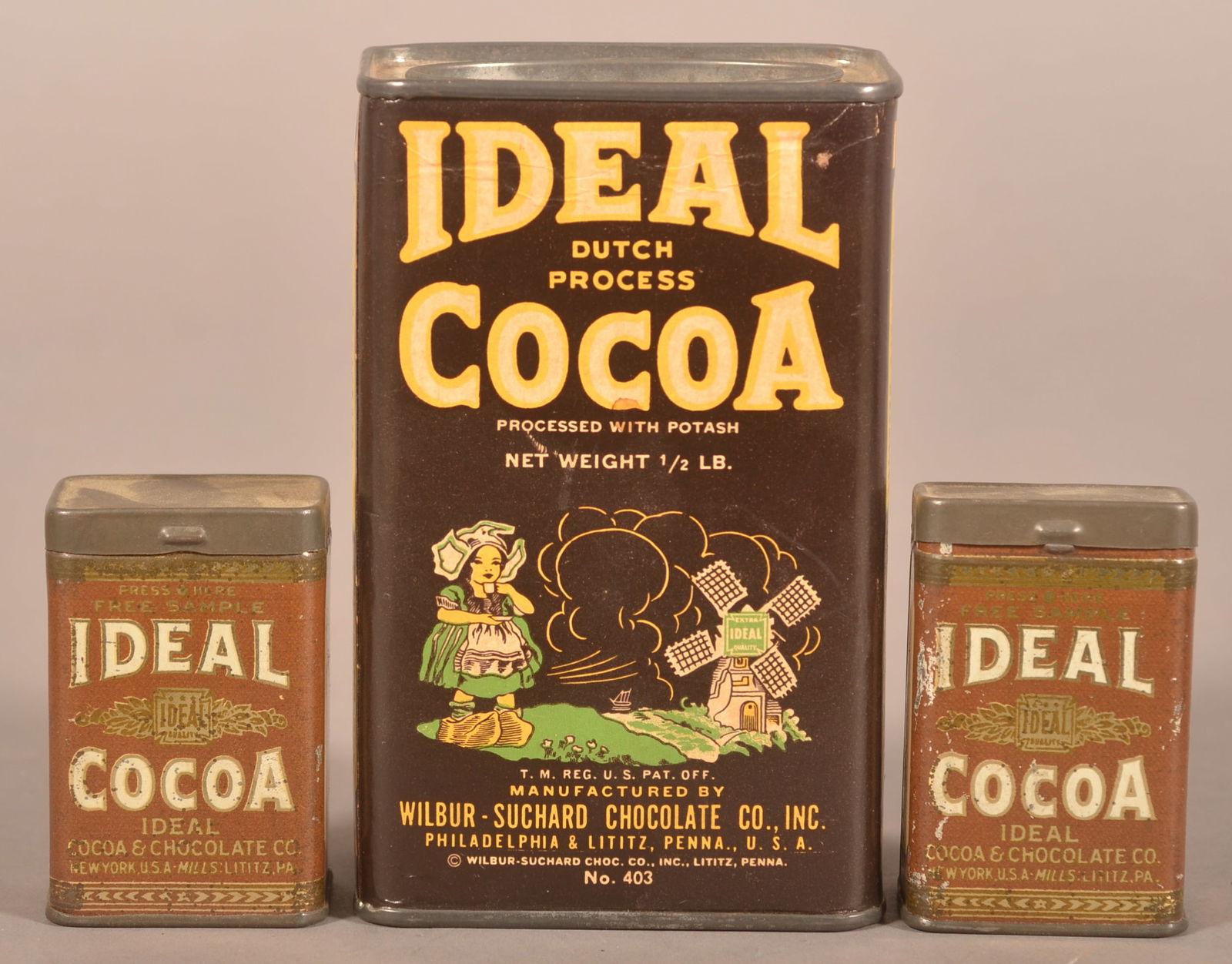 Two Ideal Cocoa Sample Tins & Cardboard Tin. (1 of 3)