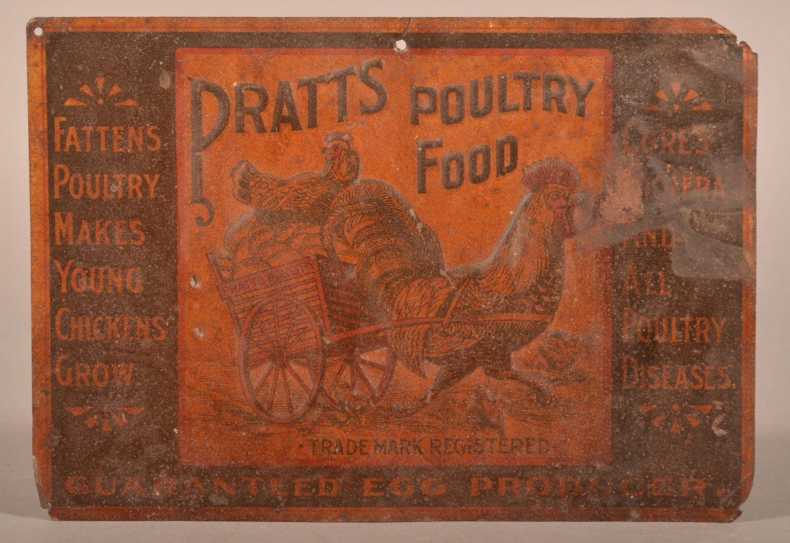 Antique Embossed Tin Pratts Poultry Food Sign. (1 of 3)
