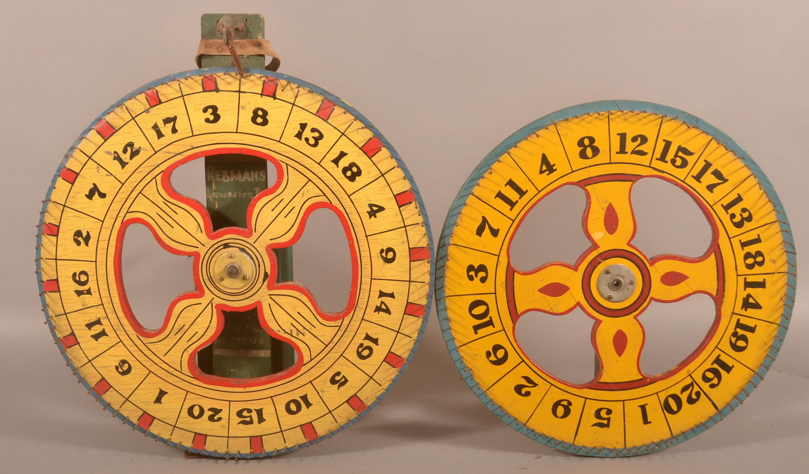 Two Small Antique Paint-Decorated Gaming Wheels. (1 of 7)