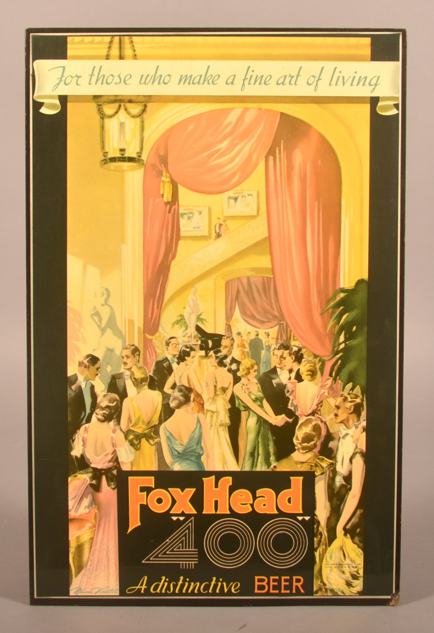 Fox Head "400" Brewery 1936 Litho Sign. (1 of 3)