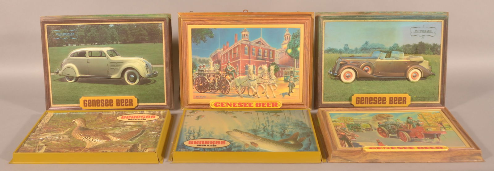 Genesee Beer Hanging Backlit Vintage Sign.: Light-up sign comes with 5 extra plastic advertising covers that you can switch out. 1960s. 14-3/4" H x 20"W